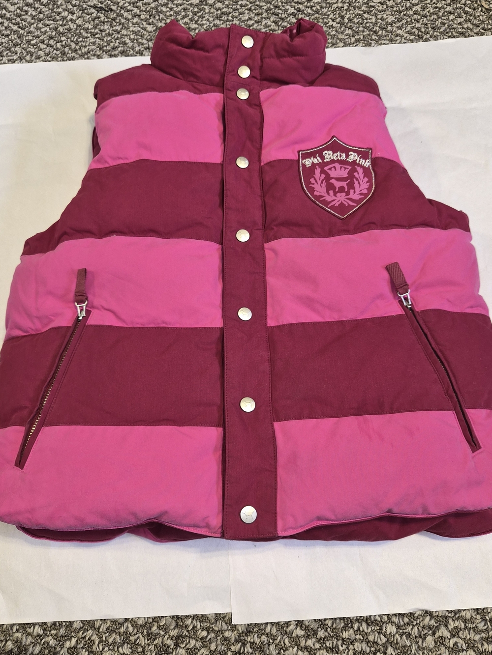 Vintage Victoria's Secret PINK Reversible Down Puffer Vest Crest Graphic